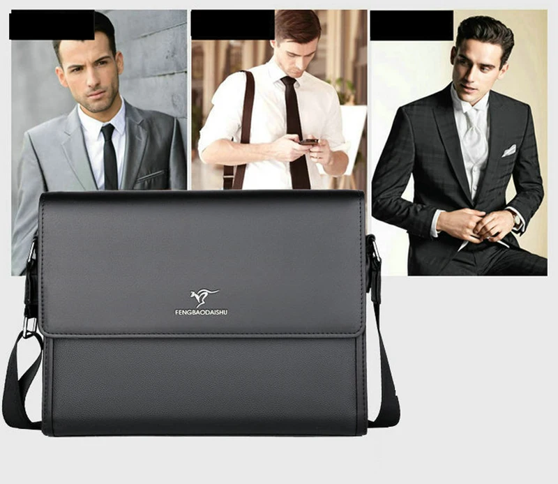 Men's Messenger Shoulder Briefcases PU Leather Executives Designer Business Office A4 Ipad Portfolio Side Crossbody Bag Male