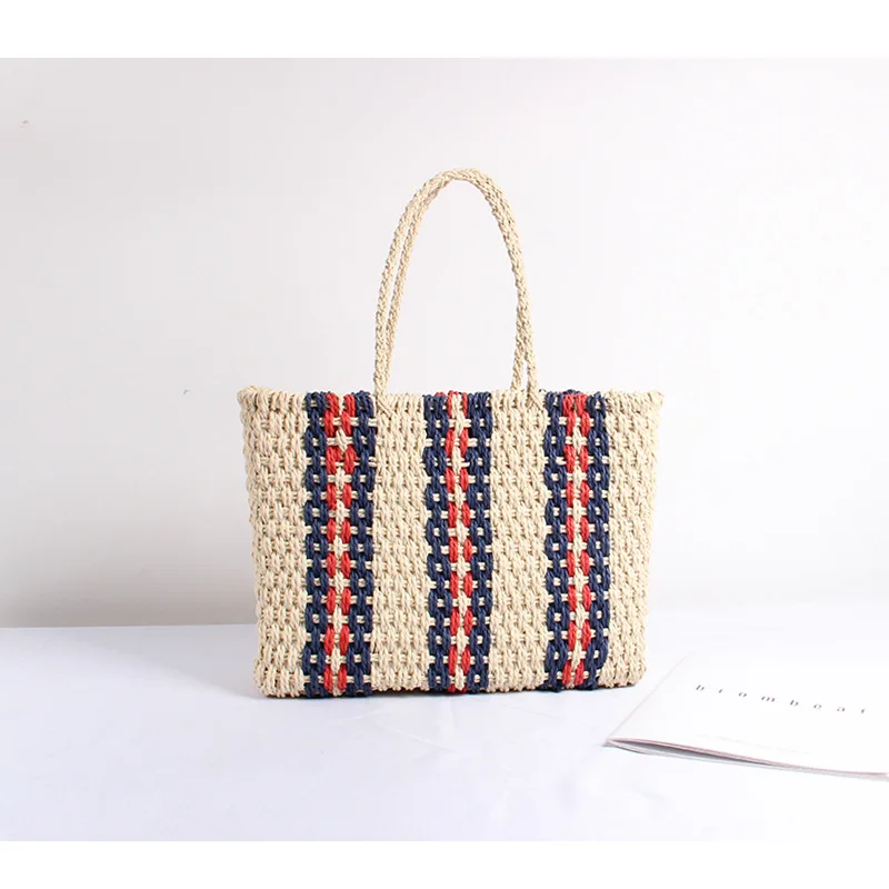 

Соломенная плетеная Сумка для женщин, портативная вместительная квадратная сумка в полоску на одно плечо, Корейская версия, для путешествий, отпуска, пляжа