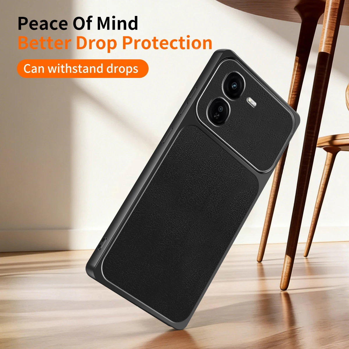 Luxury Leather Phone Case with Lamb Skin Texture and Lens Protection