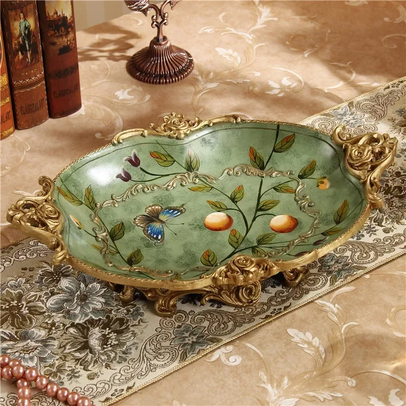 

European Light Luxury Resin Carved Fruit Plate Exquisite Retro Home Candy Box Living Room Coffee Table Desktop Ornaments