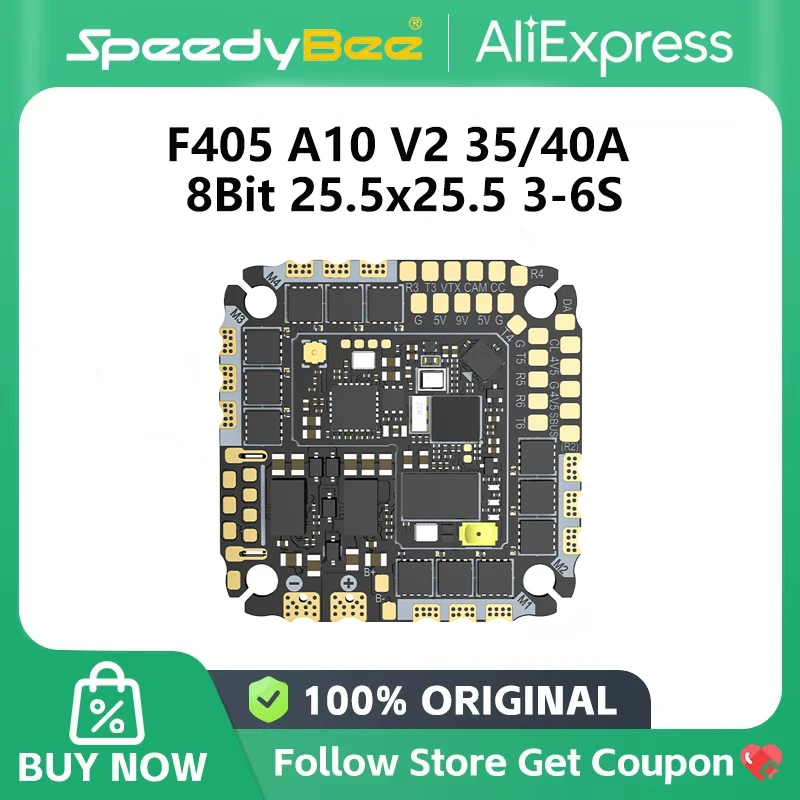 Carte AIO V2 Flywoo Goku 35A ou 40A pour drone FPV micro, vue d'ensemble avec connecteurs et dissipateur.