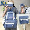 Women's 4 Pcs Set Backpack Harajuku Laptop Canvas School Bags for Teenage Girls Kawaii Backpack College Student Book Bag