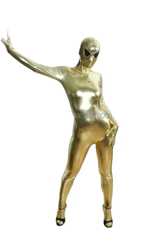 

Gold colour cosplay Alien Adults Sexy Shiny Metallic full bodysuit Fancy Tights Clothing open mesh eyes
