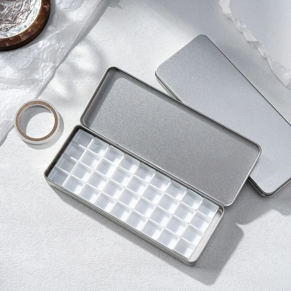 실버 컬러 수채화 포장 상자 빈 휴대용 페인트 팔레트 상자 분리형 36 그리드 페인트 트레이 수채화 포장