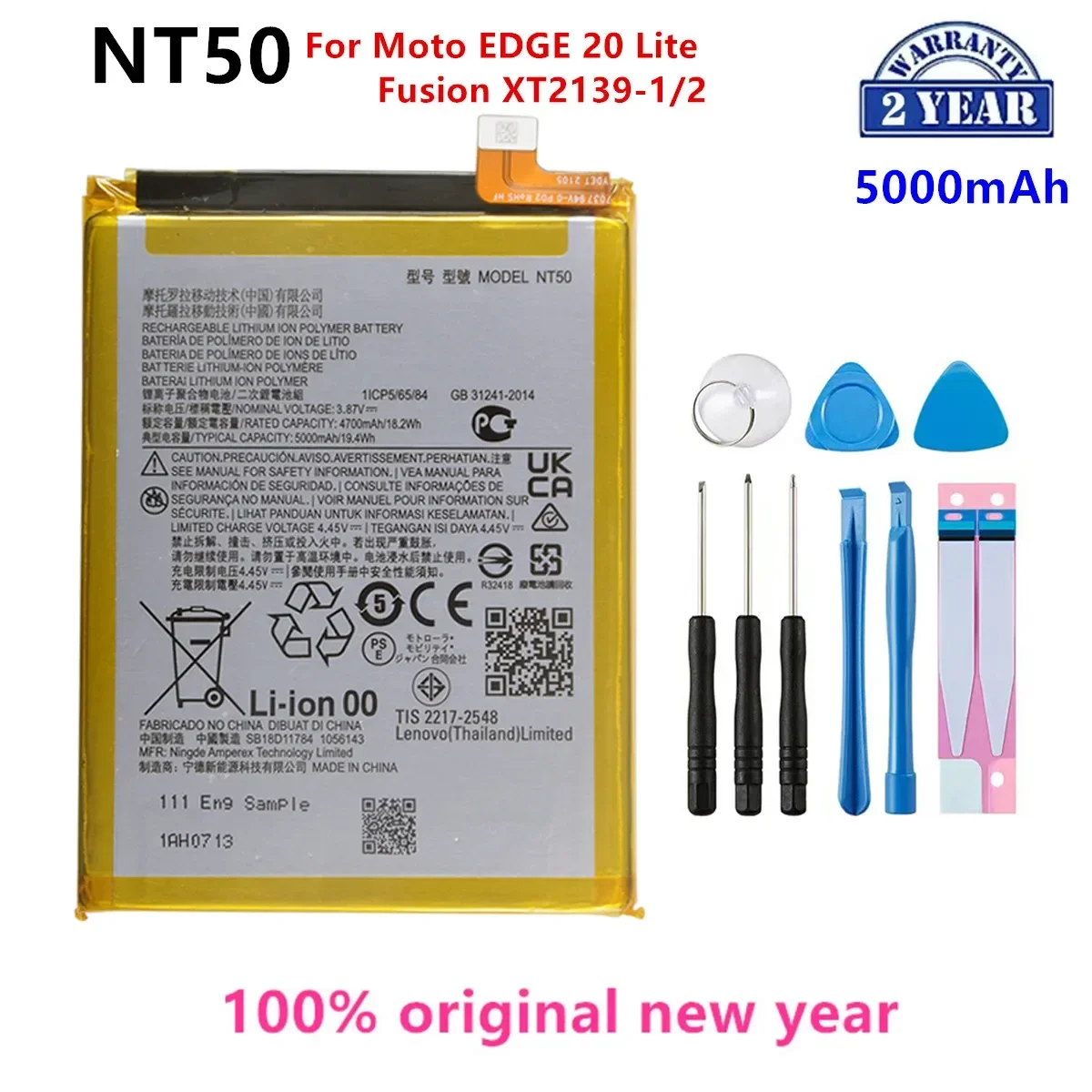 

100% Original NT50 5000mAh Battery For Motorola Moto EDGE 20 Lite/Fusion XT2139-1/2 Phone Batteries+Tools
