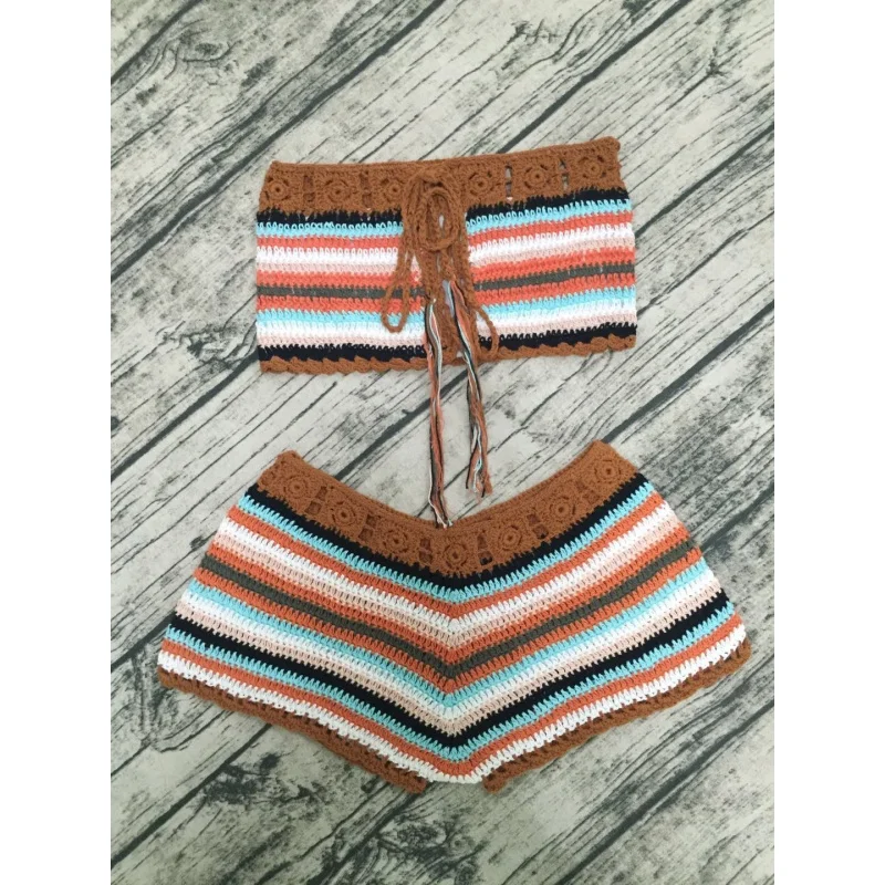 European and American Sexy Beach Casual Knitted Swimsuit Tube Top Split Bikini for Women