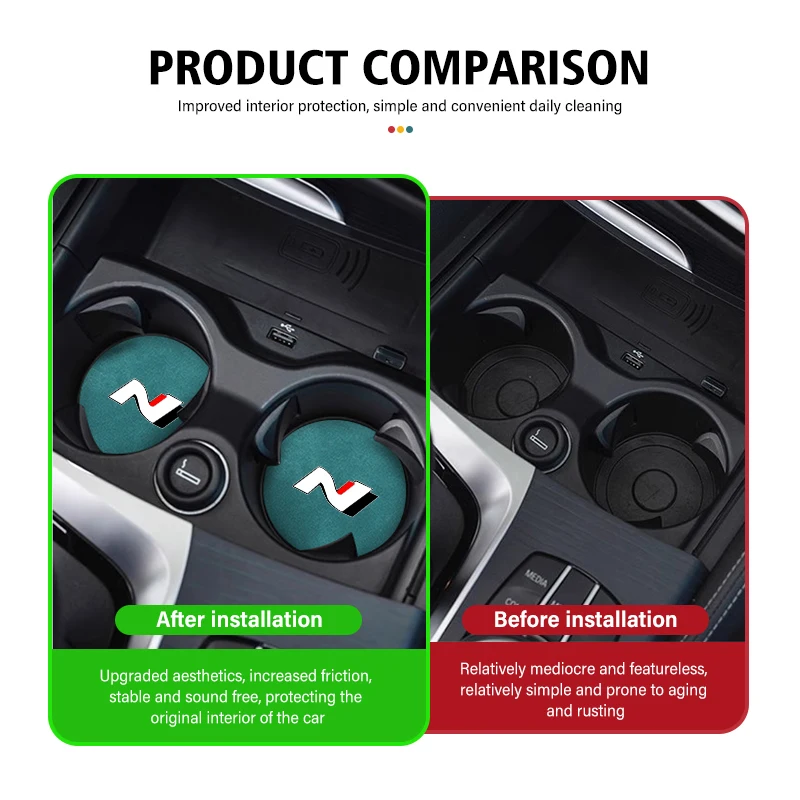 Car Coaster Drink Bottle Holder Anti-slip Mat 2pcs for Hyundai Sonata i30 i20 Tucson Elantra Kona N Line cup holder coasters,car coaster pads