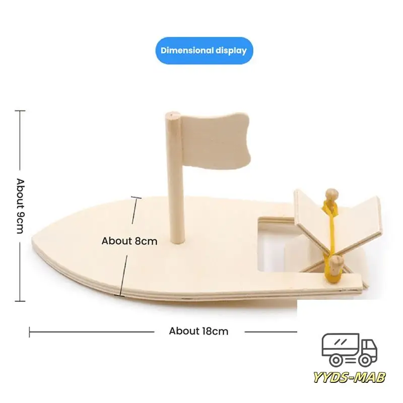 48X DIY Wooden Sailboat Rubber Band Paddle Boat Paint And Decorate Wooden Sailboat Embryo Model Handmade Materials Craft