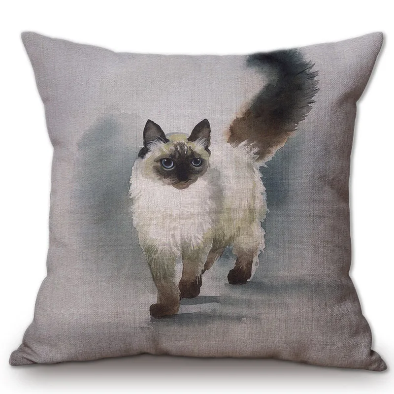 

Oil Paint White Cat Kitten Decorative Pillow For Sofa Hand Drawing Cute Kitty Animal Print Home Decor Cushion Cover Pillow Cases