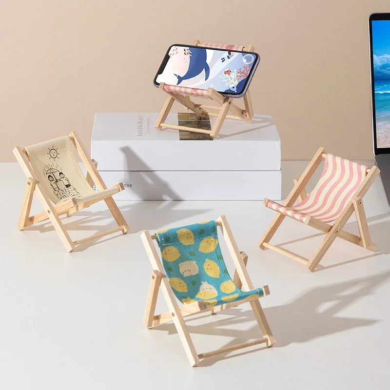 Novelty Beach Chair Phone Holder Foldable Phone Stand Holder Desk Organizer Wooden Tablet Kawaii Office Accessories