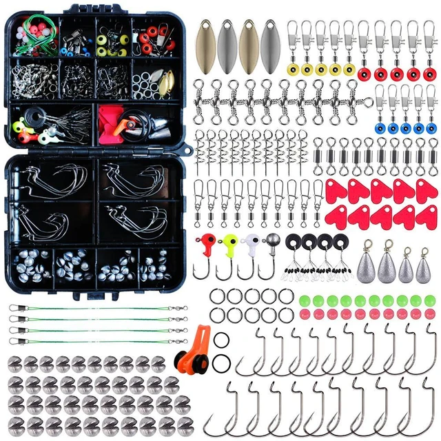 187Pcs Fishing Accessories Kit Set Including Fishing Hooks Sinker