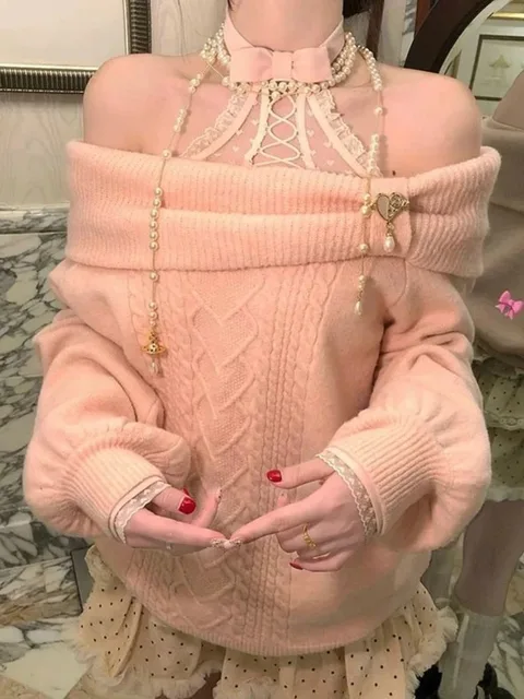 Preppy Style Sweet Knitted Sweater 2000s Aesthetic Gyaru Chic Korean Y2k Jumper Sweater Long Sleeve Coquette Knitwears 6