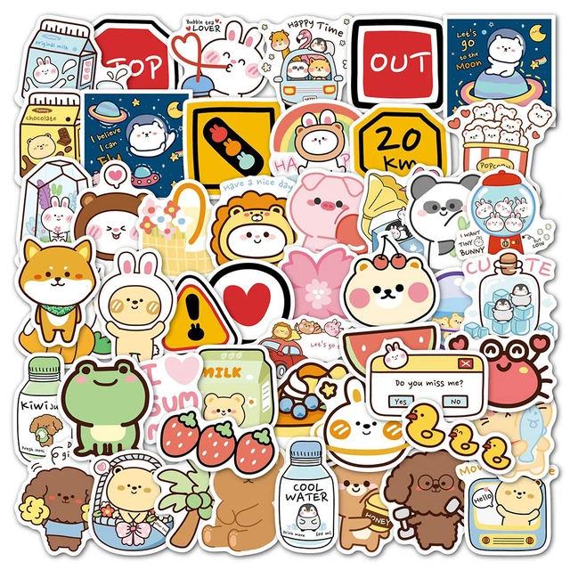 100 pçs adesivos kawaii anime animal estético meme japonês desenho animado  urso coelho coelho Vsco decalque kawaii coisas para laptop garrafa de água  dormitório decoração acessórios diário (A)