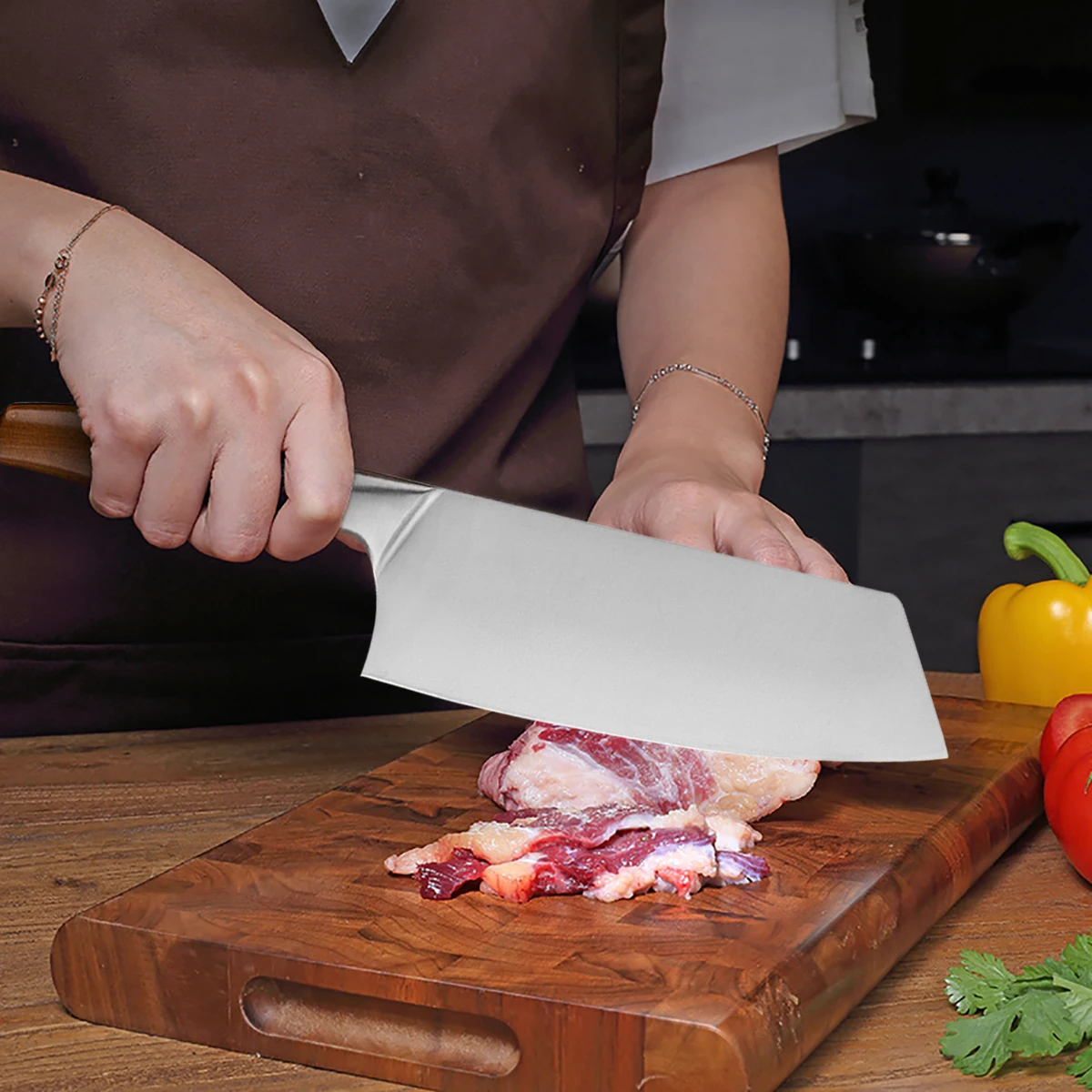 Kitchen Knife 1-6pcs Japanese Chef Knife Set Stainless Steel Kitchen Knives Chop Bones Meat Cleaver Vegetable and Fruit Slicing Knife BBQ