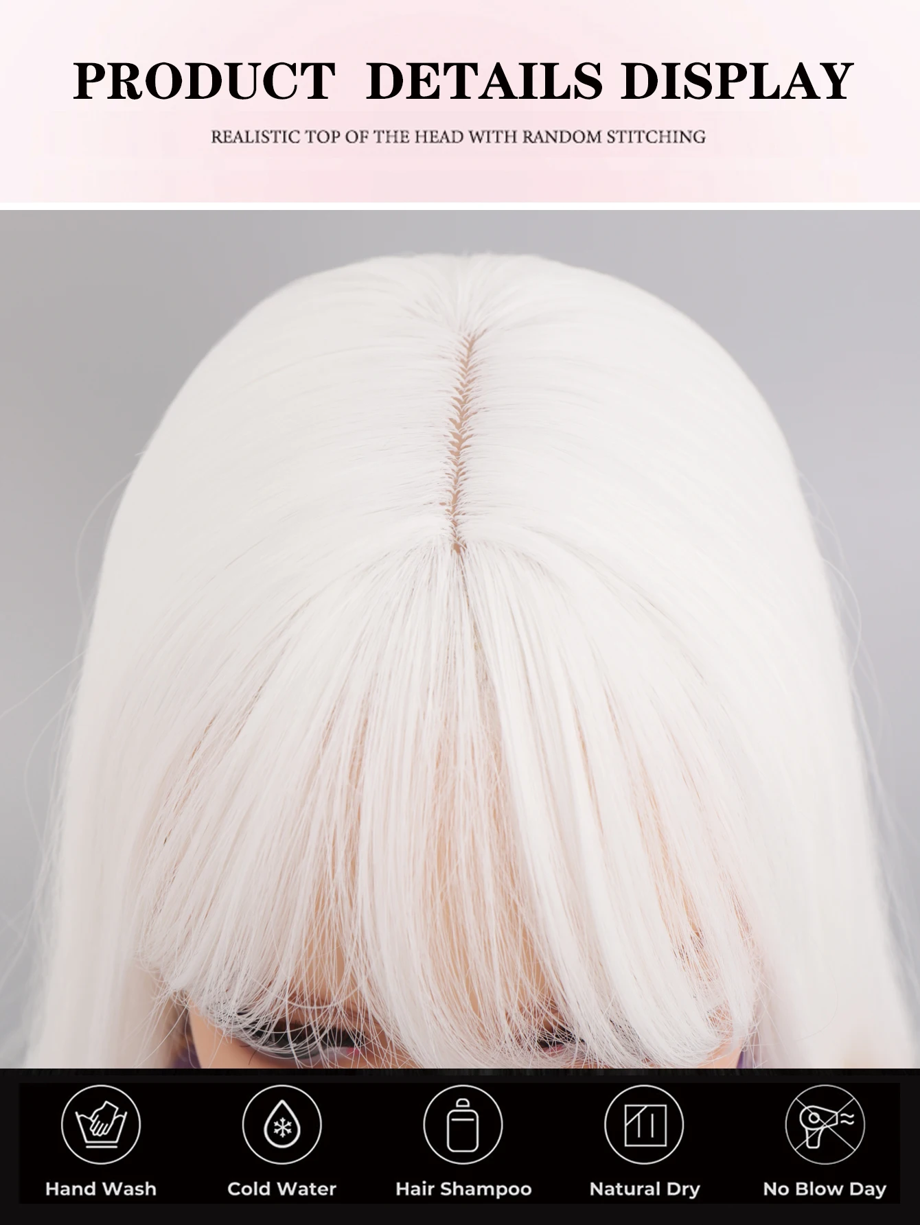 long Straight Wigs for Women with Bangs White Natural Synthetic Hair Wig Daily Cosplay Heat Resistant