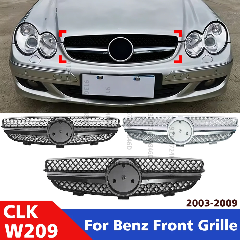 메르세데스-벤츠 CLK W209 2003-2009용 프론트 그릴, 글로시 블랙 스타일..