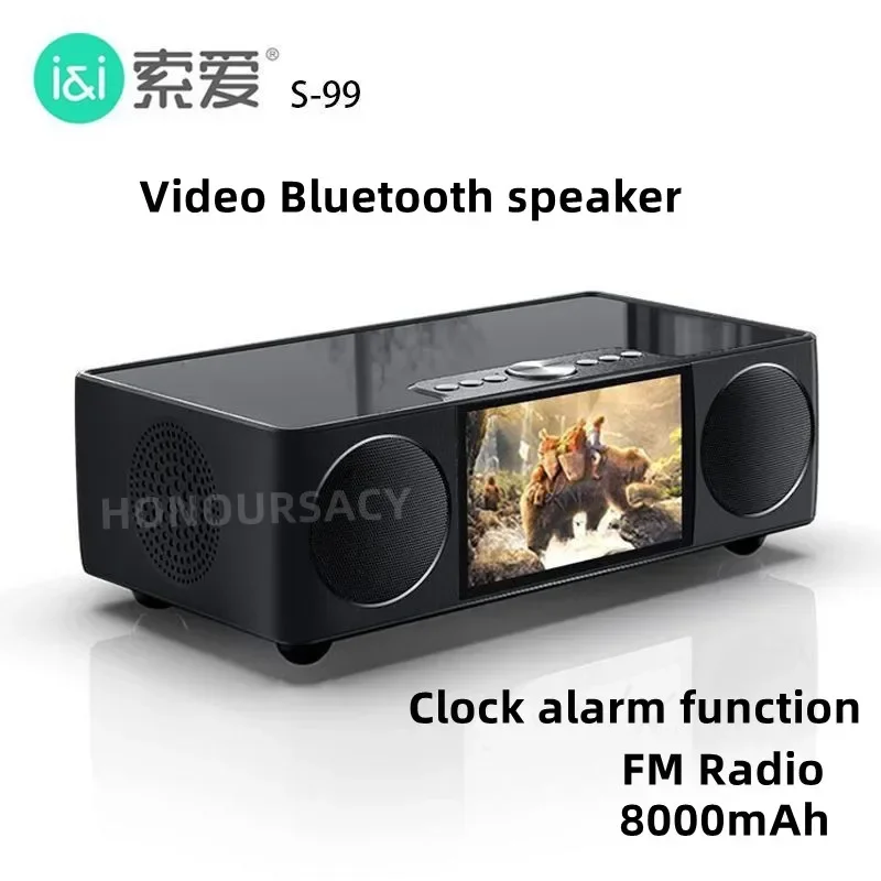 

SOAIY Video Wireless Bluetooth Speaker Home Speaker Sound System 360 Surround Stereo Radio Clock Alarm Clock Powerful Subwoofer