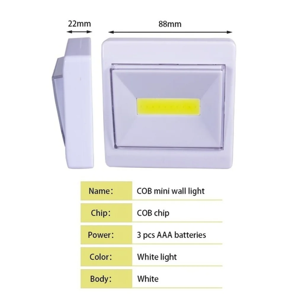 COB LED Night Light Battery Operated Wireless Switch Wall Light With Magic Tape for Kitchen Stairs Garage Closet Emergency