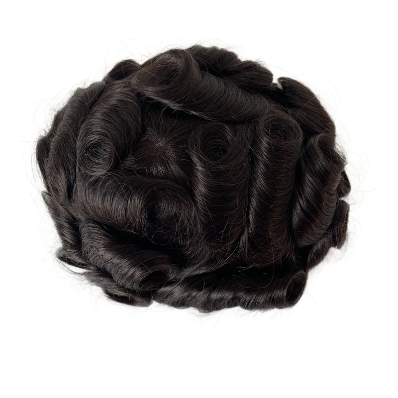 Brazilian Virgin Human Hair Replacement 1# Jet Black Color Swiss Lace Front 4 Eyes Toupee 8x10 Male Unit for White Men