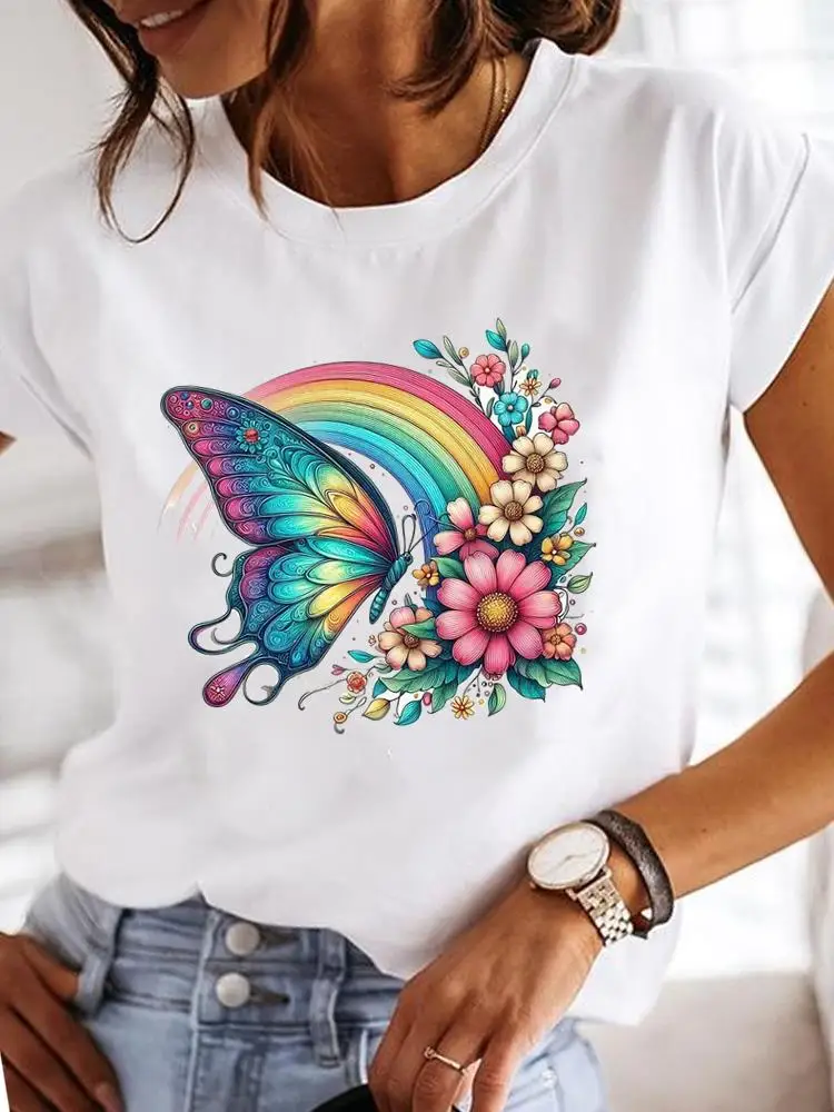 Clothes T Female Clothing For Women Graphic Tee Fashion Lady Sweet Flower 90s Casual Top O-neck Short Sleeve Print T-shirts