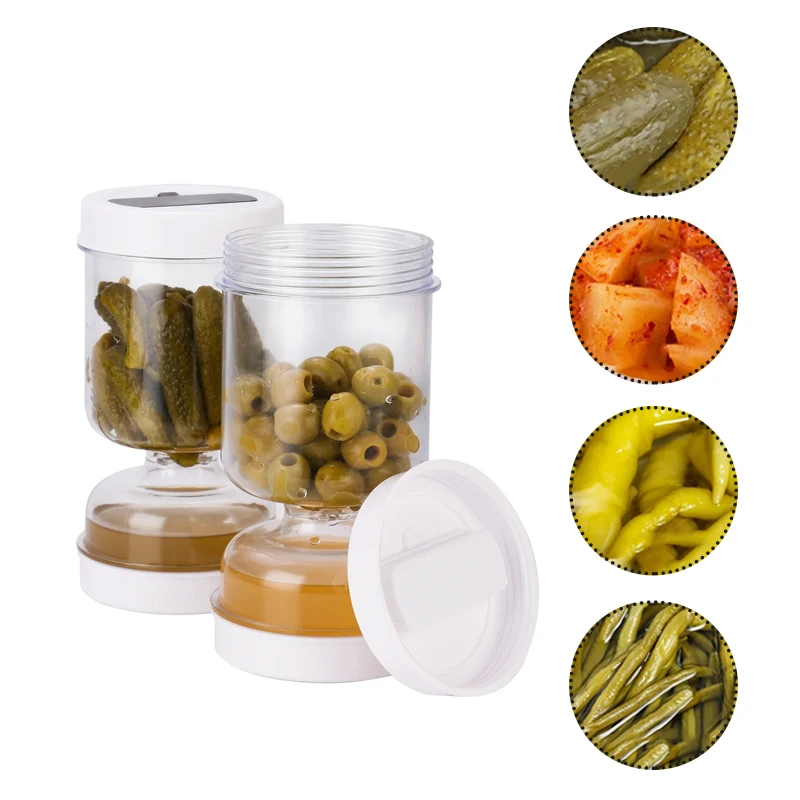 Tarro de pepinillos con tapas, colador de aceitunas, jarra de reloj de arena, almacenamiento de alimentos, contenedor Kimchi, tarro de pepinillos de separación húmeda y seca para el hogar