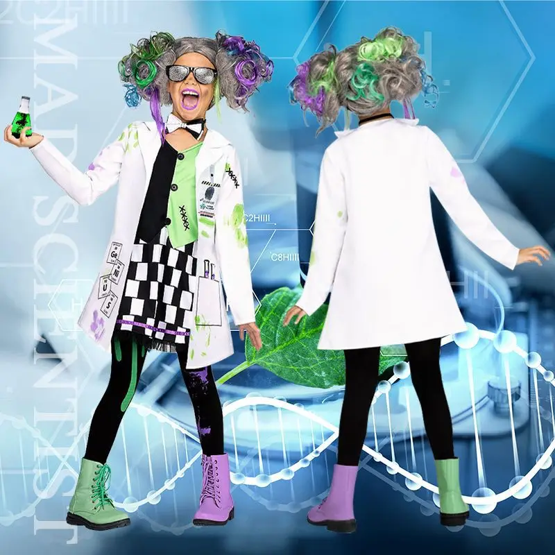4Pieces Mad Scientist Costume Lab Coat Gloves Glasses
