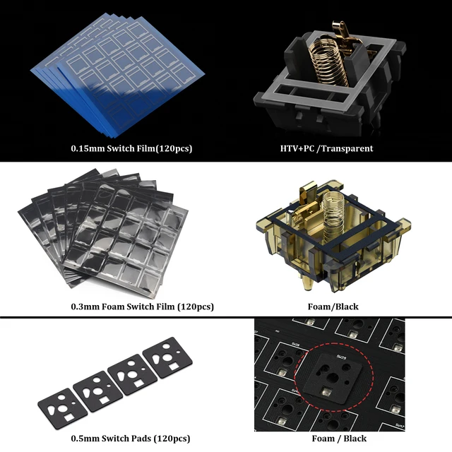 3packs DUROCK Switch Films 0.15mm HTV+PC Double Layer 0.3mm Gasket Foam
