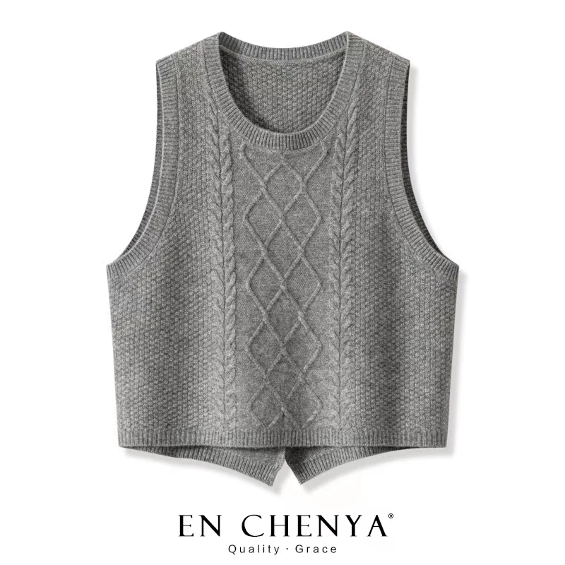 Nuevo Chaleco De Cuello Redondo De Lana Pura De 100 Para Mujer Moda nuevo-chaleco-de-cuello-redondo-de-lana-pura-de-100-para-mujer-moda