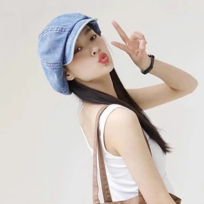 Hot Sale Spring And Summer Denim Beret For Women Elegant Artistic Painter Hat Korean Style Fashion Berets Cap Casual Ladies Caps_mkmklike.com