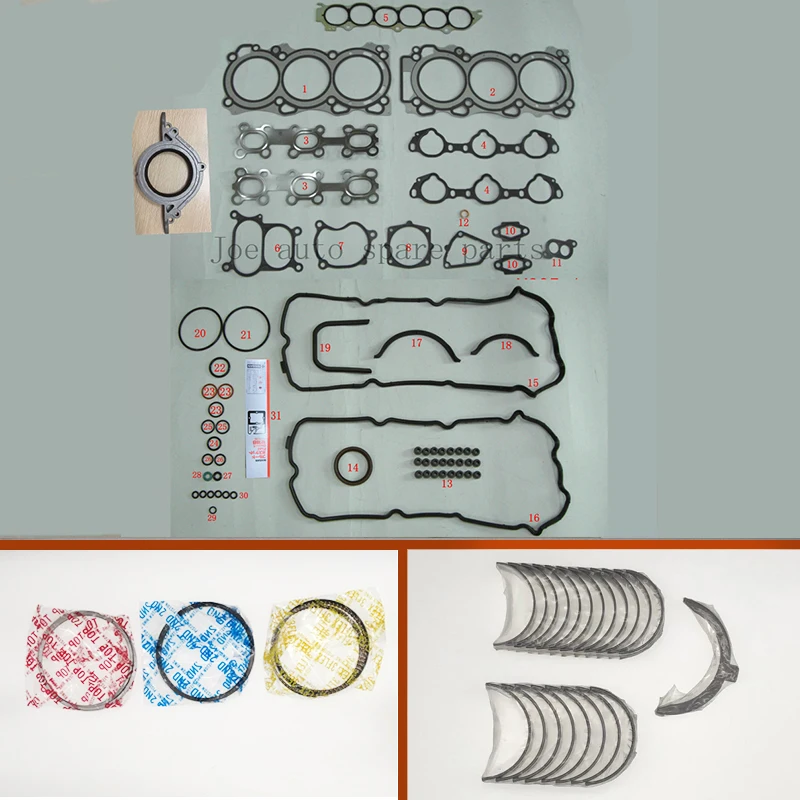 

VQ35DE 3.5L 3498cc Engine complete Full gasket set kit piston ring crankshaft connecting rod bearing for Nissan/Renault/Infiniti