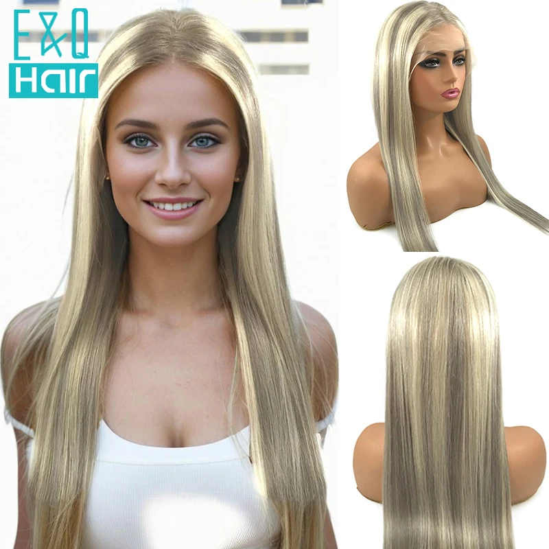 

Highlight Platinum Blonde Colored Straight 13x4 HD Transparent Lace Front Human Hair Wig Brazilian Frontal Wigs For Black Woman