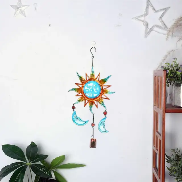 Színes Festmény Szél Hangjelzés Függő Dekoráció Retro Hold Napsütés Gradiens Medál Udvar - Image 5