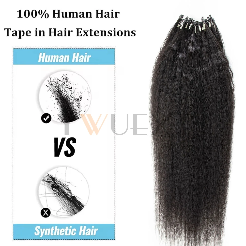 Kinky Straight Micro Loop Ring Human Hair Extensions 12"-24" Brazilian Coarse Micro Link Hair Human for Women 40-50G