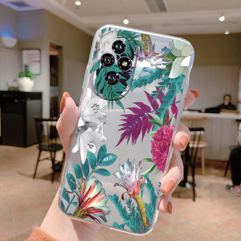 Transparent Flower Design Phone Case with Anti-Drop Silicone Bumper