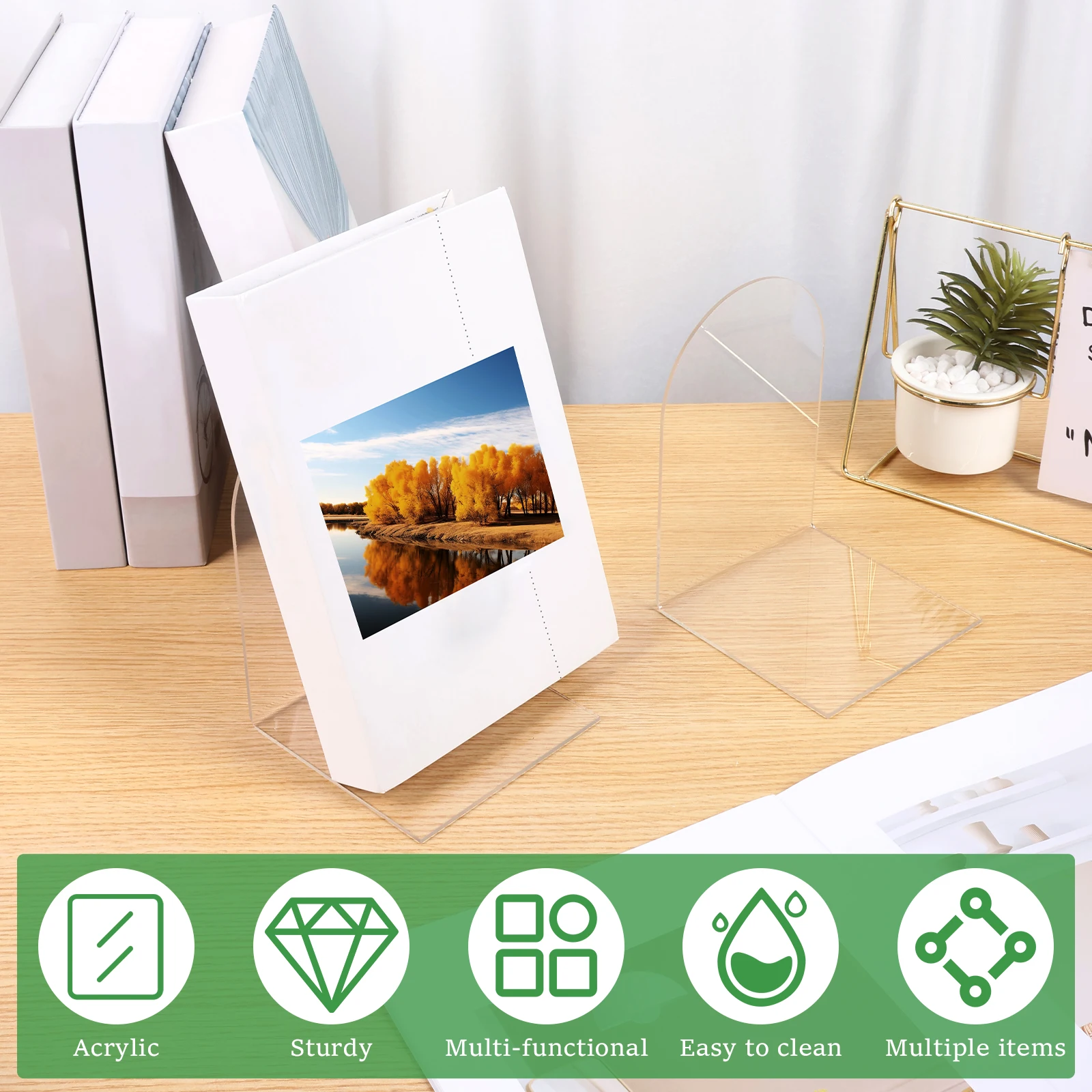 10Pcs Clear Acrylic Bookends L Shape Stand Bookshelf Desktop Organizer Decorative Storage Rack for Bedroom Office Library School