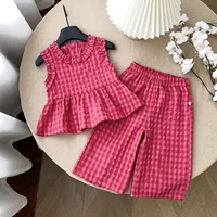 Ensembles de vêtements pour enfants chemise sans manches à carreaux rétro + pantalon Palazzo évasé 2 pièces ensembles enfants Boutique vêtements bébé fille tenue ensemble 2