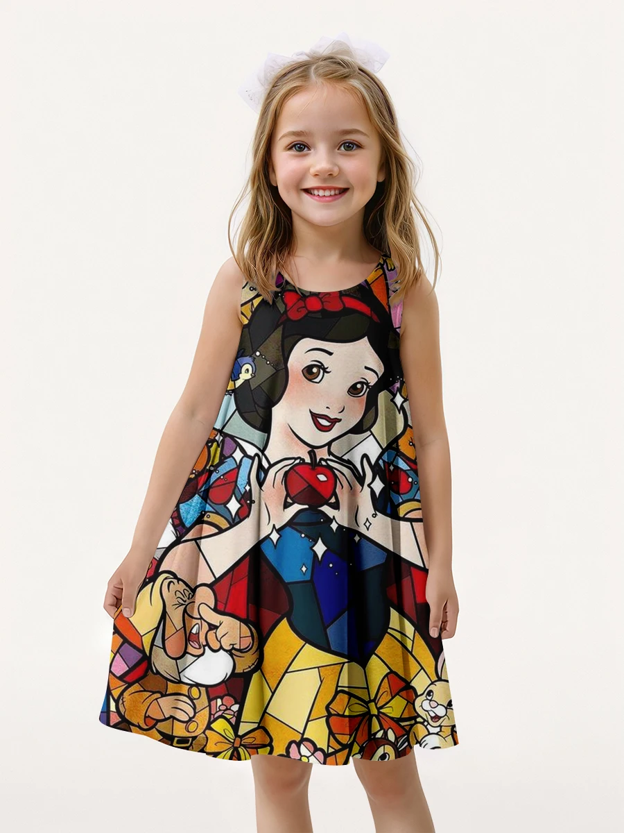 فستان قصير بلا أكمام للفتيات ، ديزني طباعة ثلاثية...