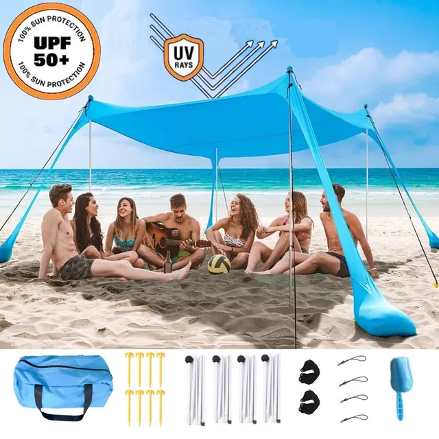 SUN NINJA 8 Person Pop Up Beach Tent Sun Shelter UPF 50+ Protection Shovel  Pegs