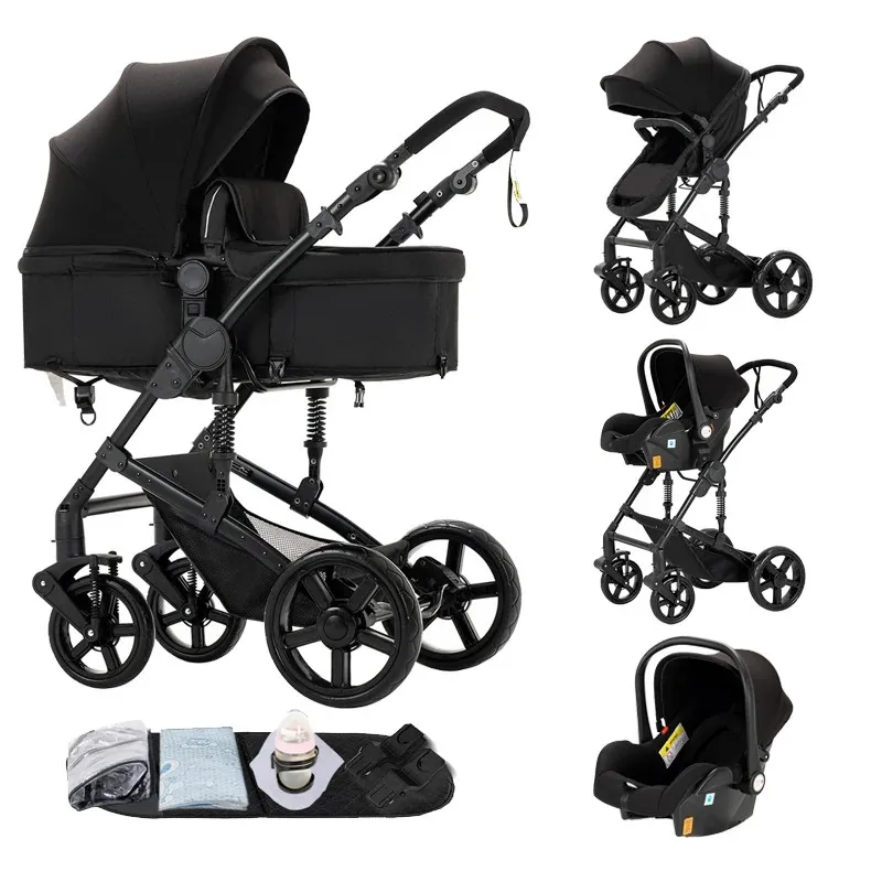 Luxury 3 in 1 Baby Stroller with Car Seat and Bassinet High Landscape Baby Pram Lightweight Infant Pushchair Easy Folding Travel