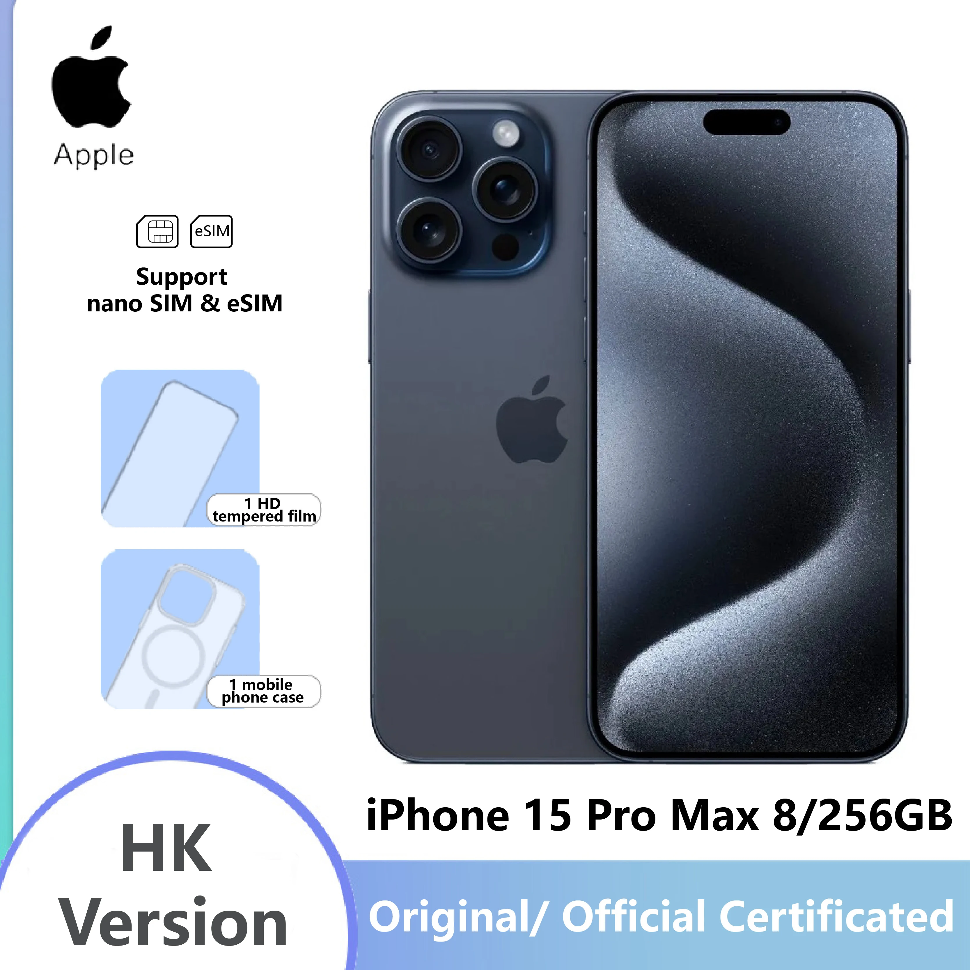 Original Smartphone 99% New Apple Iphone 15 Pro Max 6.7" OLED Display 48MP Camera, SIM+eSIM 4422mAh Battery(Renewed Premium)