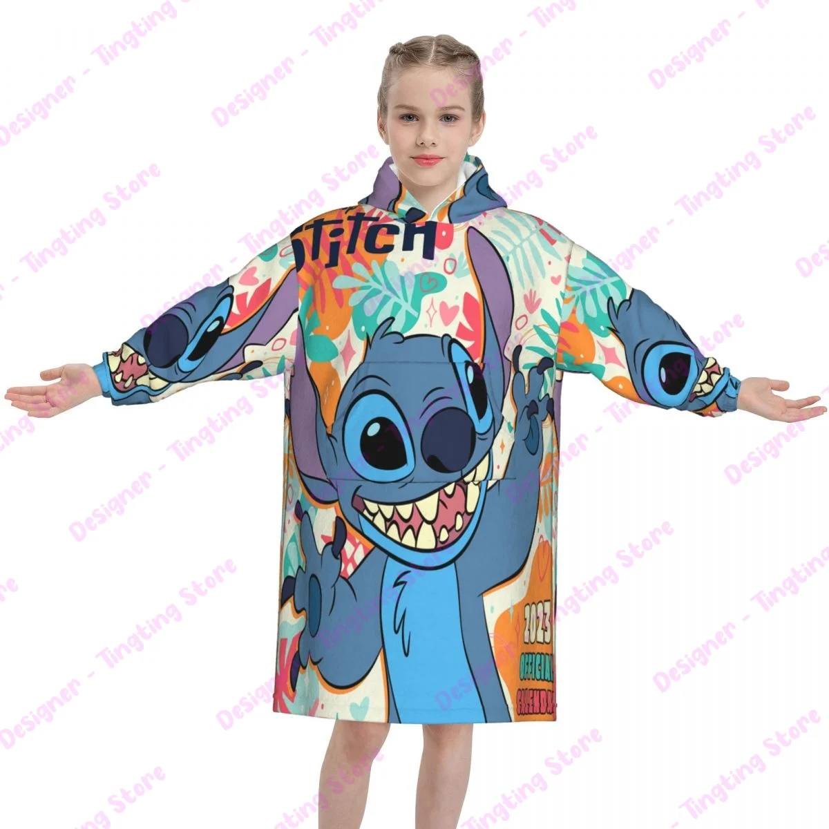 

Potdemiel Cartoon Disney Kids Blanket Hoodie Stitch Hooded Wearable Blankets flannel Throw blanket Children Gift Bedding Decor