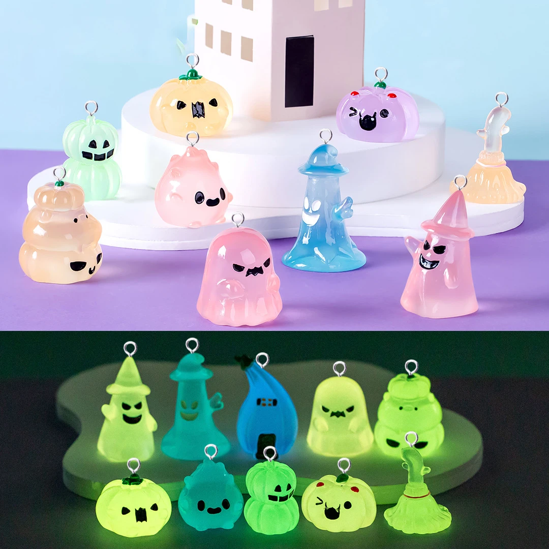 6pcs Cute Luminous Christmas Charms for Jewelry Making Resin