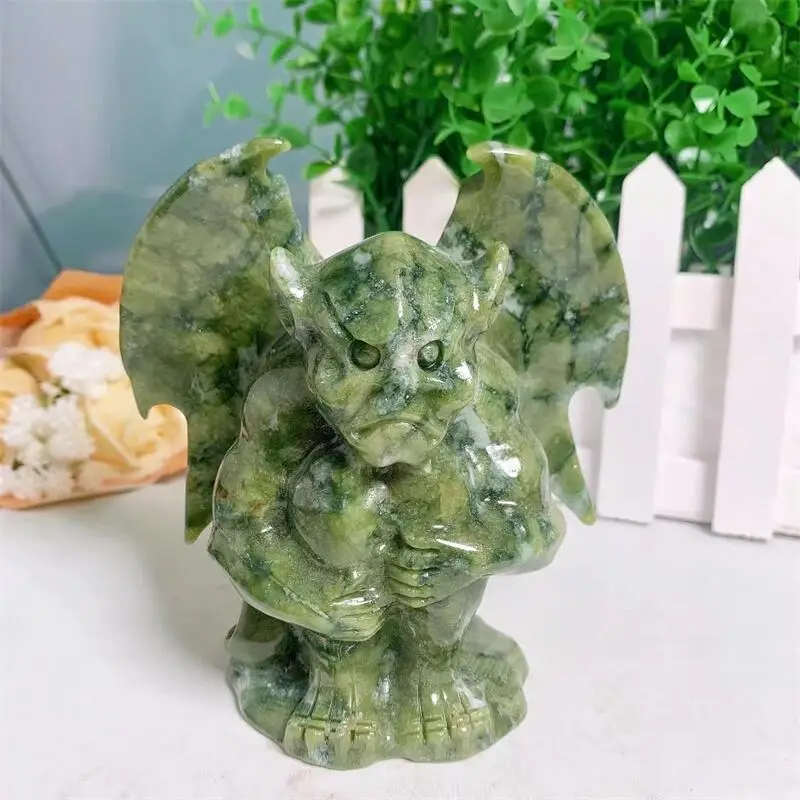 13Cm Natural Ophiolite Gargoyle Statue Crystal Carving Healing Energy Stone Halloween Home Decoration Gift 1 Pz