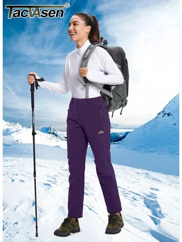 TACVASEN Women's Softshell Fleece Lining Pants Hiking Trekking Mountain Pants Cargo Work Ski Snowboard Trousers Zipper Pockets 3