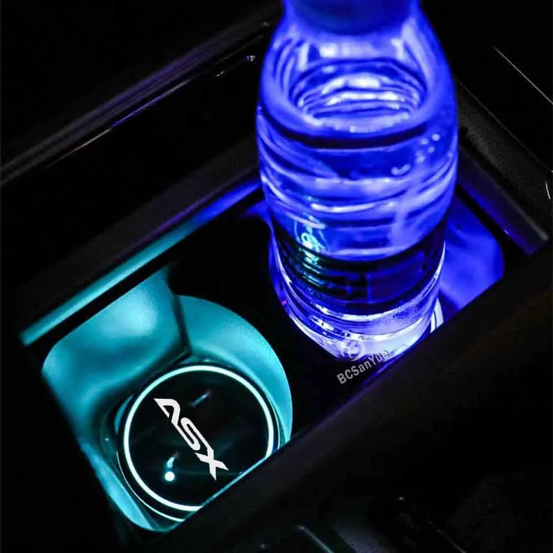 야광 LED 자동차 컵 홀더 코스터 조명, 미쓰비시 ASX용, USB 충전, 내부 분위기 램프, 7 가지 색상 변경