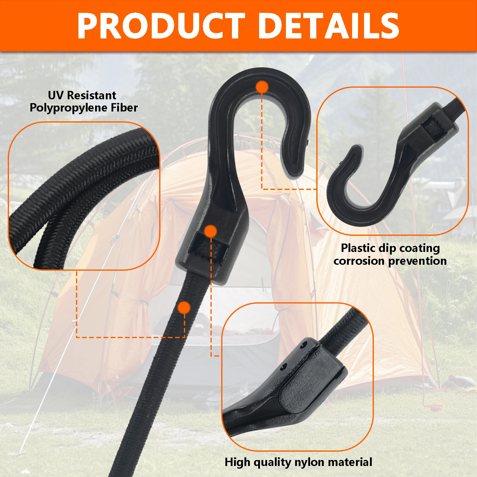 Bungee Straps Elastic Bungee Cords 2/5/10Pcs Heavy Duty Ropes for Bike Tents Camping RVs Trunks Luggage Racks