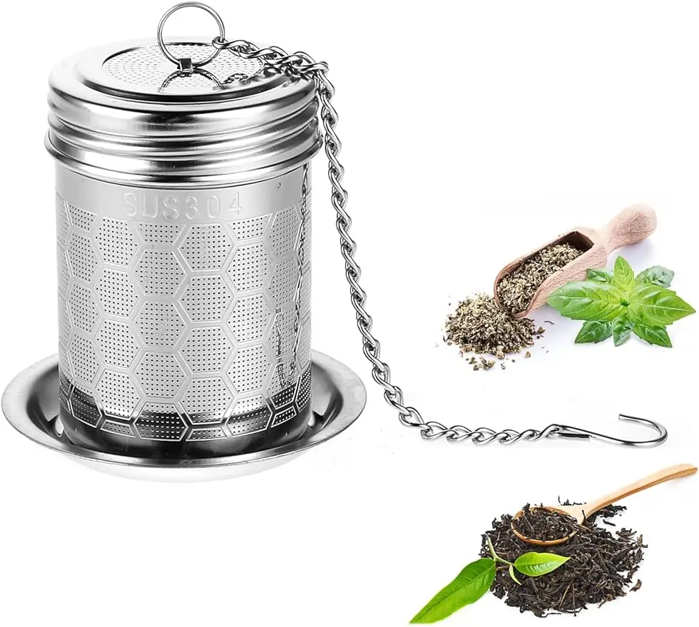 304 Stainless Steel Tea Strainers Set Extra Fine Mesh Tea Infuser For Loose Leaf Updated Slim Threaded Lid For Black