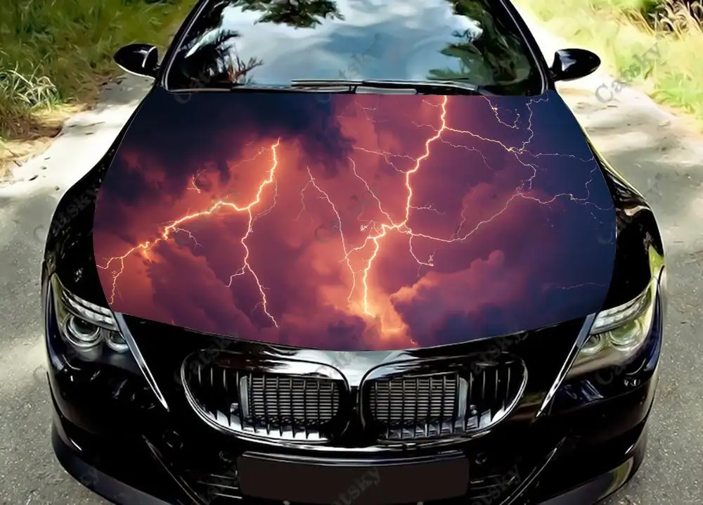 

Lightning Graphics Car Hood Vinyl Stickers Wrap Vinyl Film Engine Cover Decals Sticker Universal Car Hood Protective Film