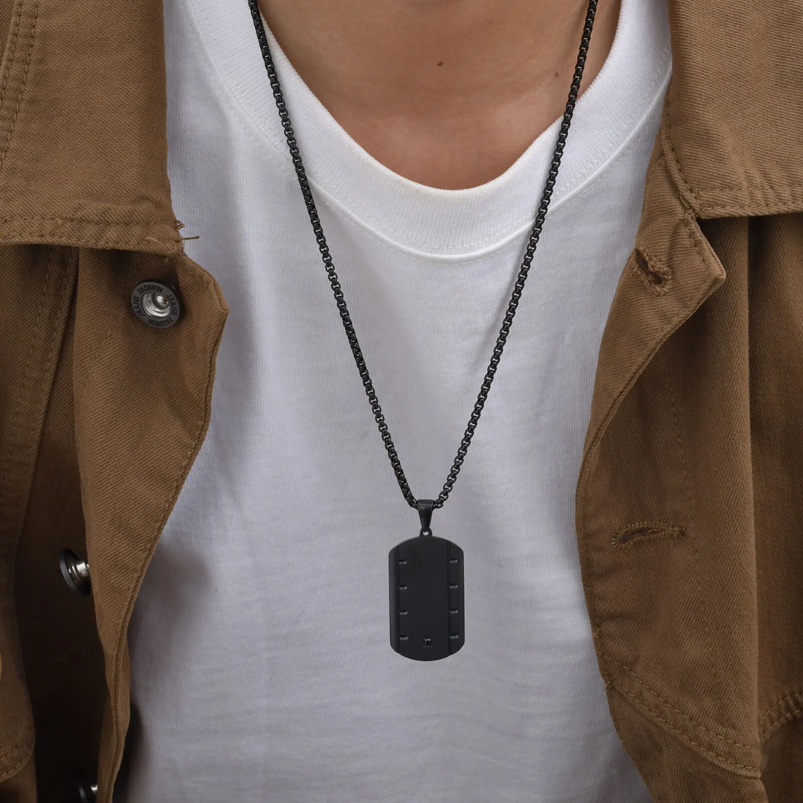 Vnox Stylish Grooved Dogtag Necklaces for Men, Stainless Steel