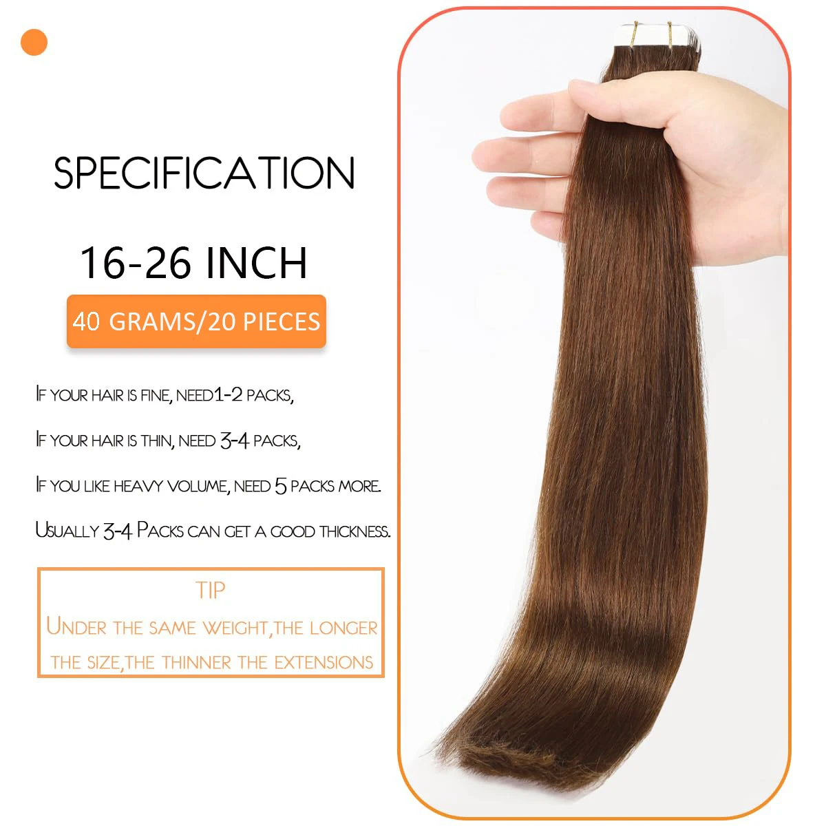 Tape In Extensions aus Echthaar, Echthaar Nr. 4, Schokoladenbraun, glatt, Tape Ins, 14-24 Zoll, nahtlose Skin Weft-Extensions für Frauen_voghion.com